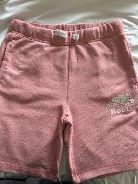 Roots Girls Pink Terry Drawstring Shorts